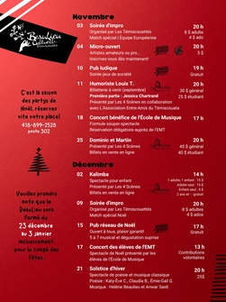 Programmation novembre-décembre au BeauLieu Culturel du Témiscouata