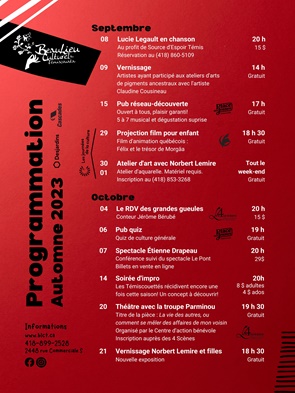 Programmation septembre-octobre au BeauLieu Culturel du Témiscouata